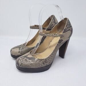Cole Haan Snake Print Mary Jane Ankle Strap Block Heel Almond Toe Platform Pumps